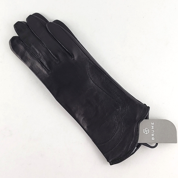 BRUME Women's Espresso Brown Leather Silk Lined Long Gloves Size 7 / M - Picture 5 of 10